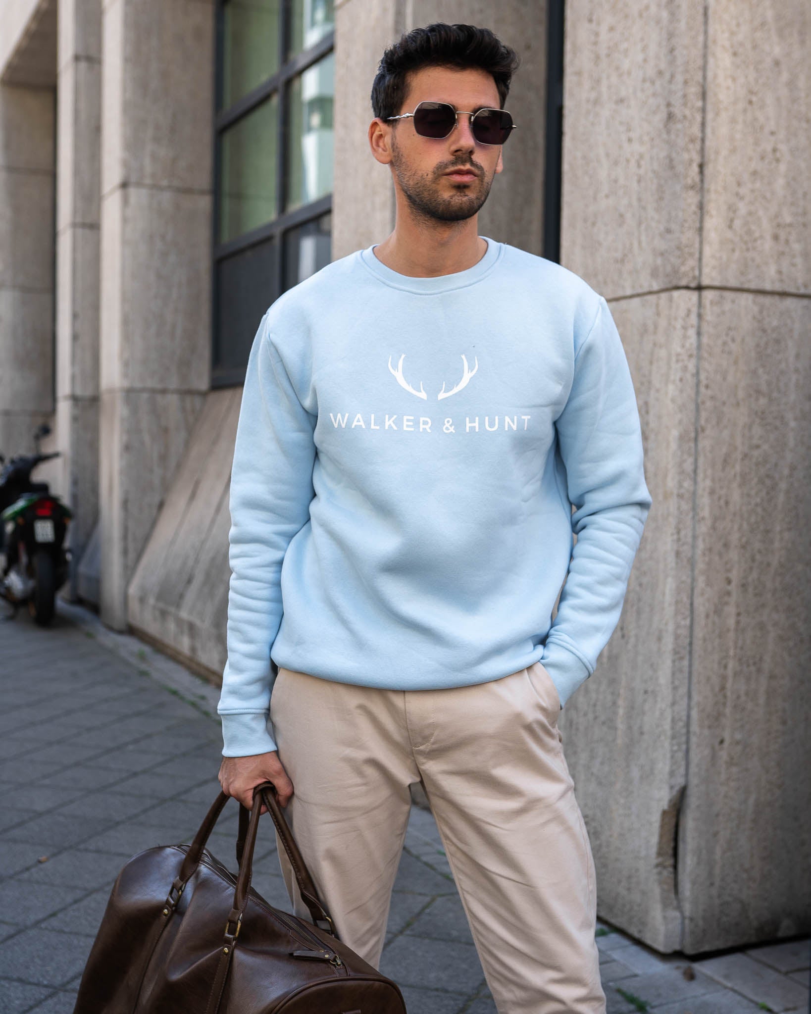 Light Blue Sweatshirt with Walker Hunt Logo Printed
