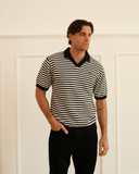 Milton Knitted Polo - Black & Cream
