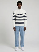 Striped Huxley Quarter Zip - Off White