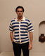 Knitted Shirt- Navy & Cream