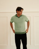 Milton Knitted Polo - Sage & Cream