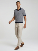 Milton Knitted Polo - Navy & Cream