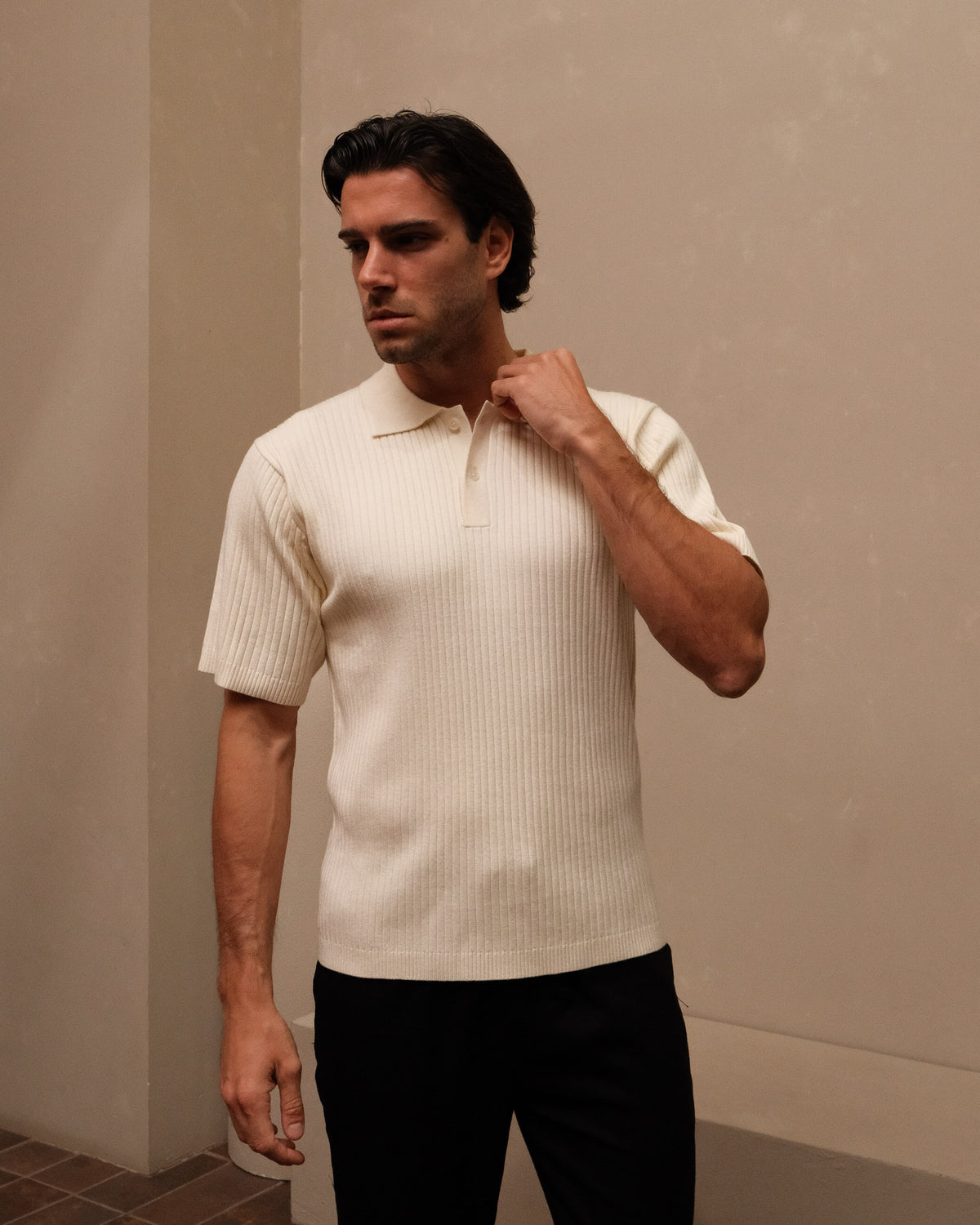 Elston Knitted Polo- Cream