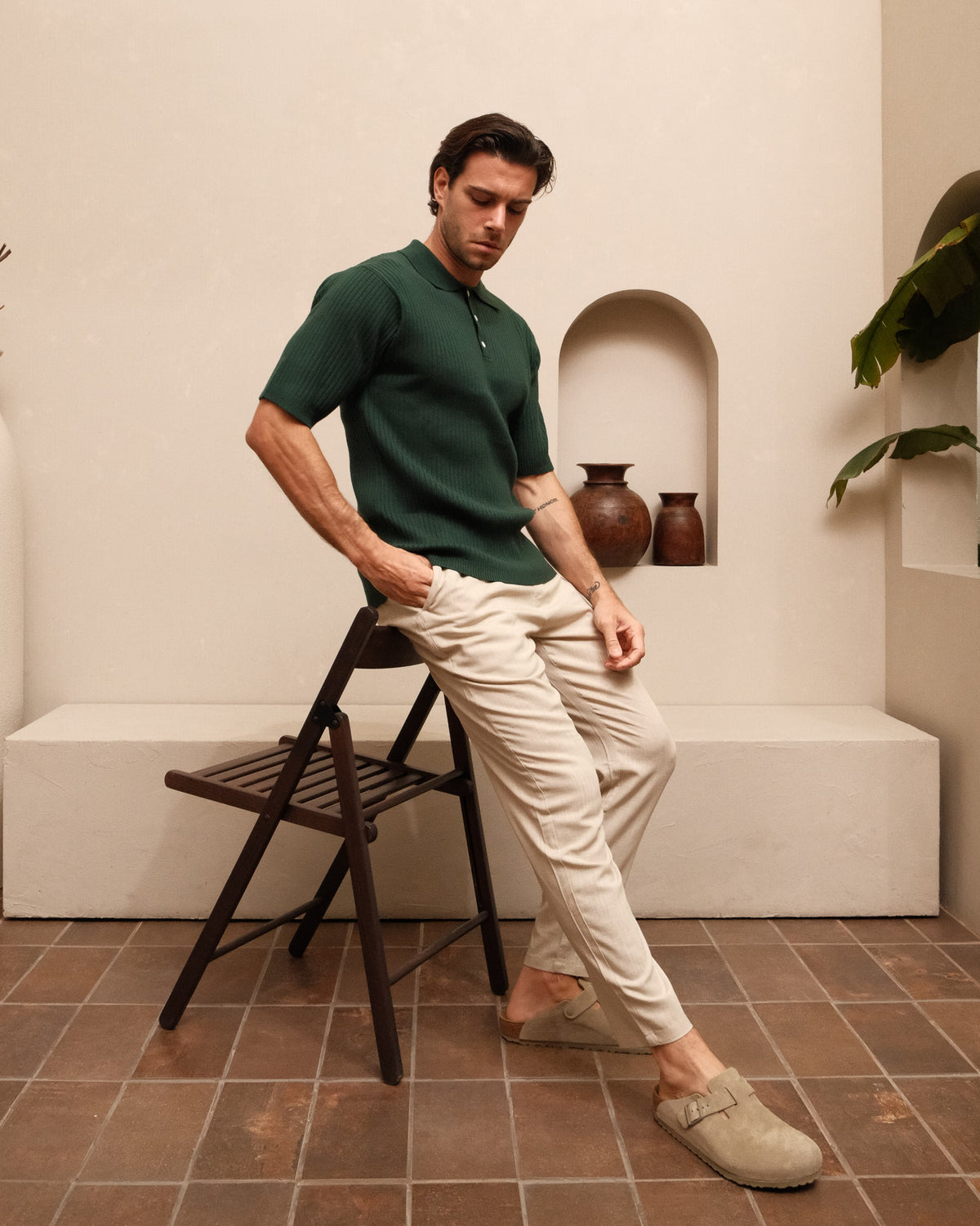 Elston Knitted Polo- Dark Green