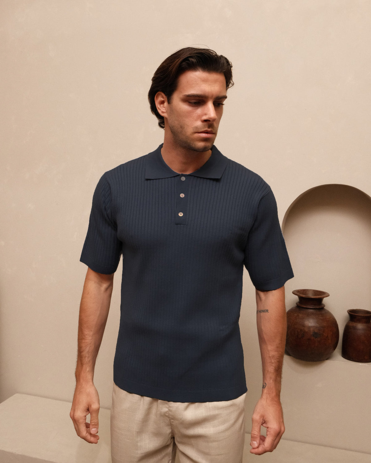 Elston Knitted Polo- Navy