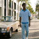 Milton Knitted Polo - Steel & Cream